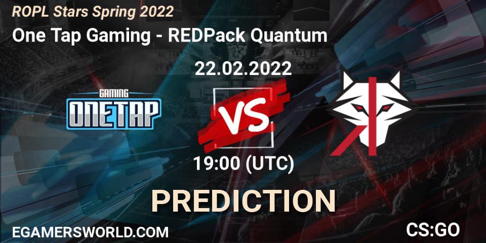 One Tap Gaming vs REDPack Quantum: Betting TIp, Match Prediction. 22.02.2022 at 19:00. Counter-Strike (CS2), ROPL Stars Spring 2022