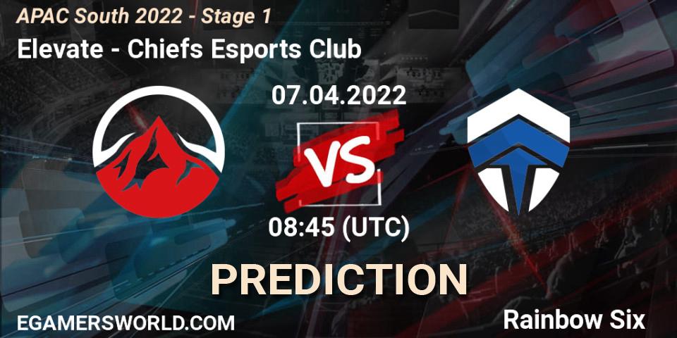 Elevate vs Chiefs Esports Club: Betting TIp, Match Prediction. 07.04.2022 at 08:45. Rainbow Six, APAC South 2022 - Stage 1