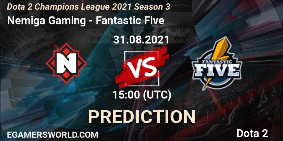 Nemiga Gaming vs Fantastic Five: Betting TIp, Match Prediction. 31.08.2021 at 15:18. Dota 2, Dota 2 Champions League 2021 Season 3