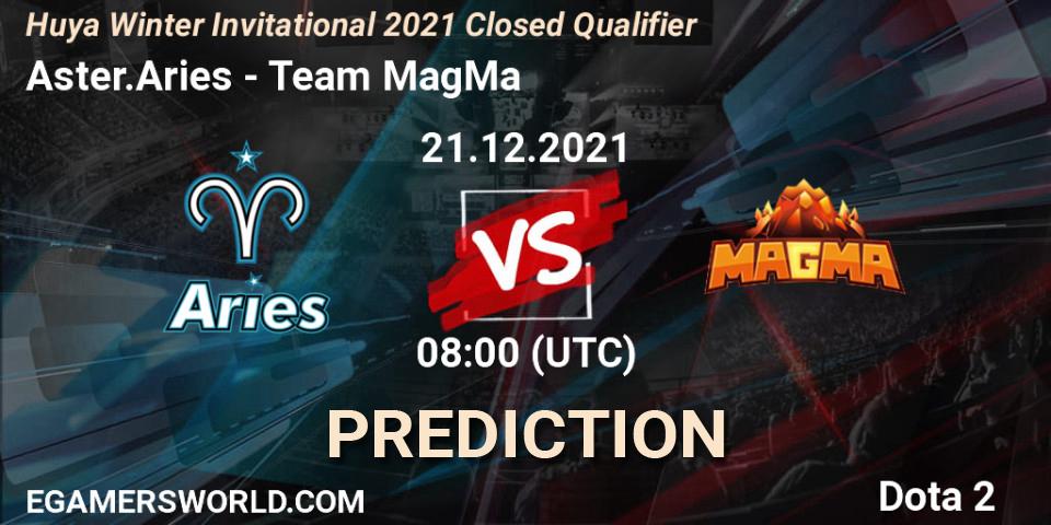 Aster.Aries vs Team MagMa: Betting TIp, Match Prediction. 21.12.2021 at 09:09. Dota 2, Huya Winter Invitational 2021 Closed Qualifier