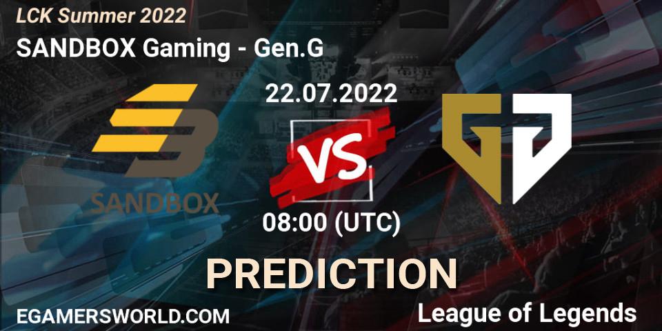 SANDBOX Gaming vs Gen.G: Betting TIp, Match Prediction. 22.07.22. LoL, LCK Summer 2022