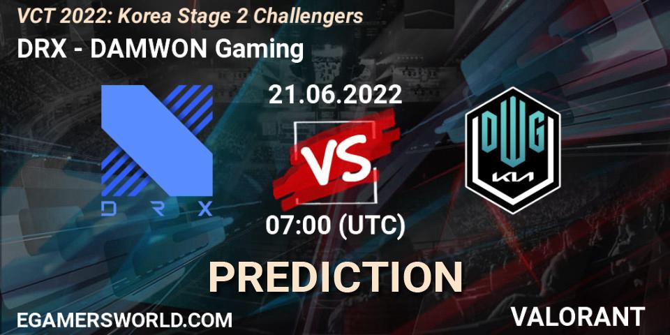 DRX vs DAMWON Gaming: Betting TIp, Match Prediction. 21.06.2022 at 07:00. VALORANT, VCT 2022: Korea Stage 2 Challengers