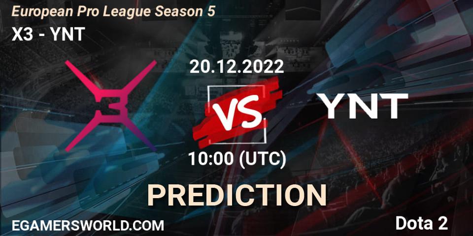 X3 vs YNT: Betting TIp, Match Prediction. 21.12.2022 at 10:09. Dota 2, European Pro League Season 5
