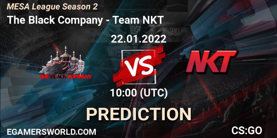 The Black Company vs Team NKT: Betting TIp, Match Prediction. 22.01.2022 at 07:00. Counter-Strike (CS2), MESA League Season 2