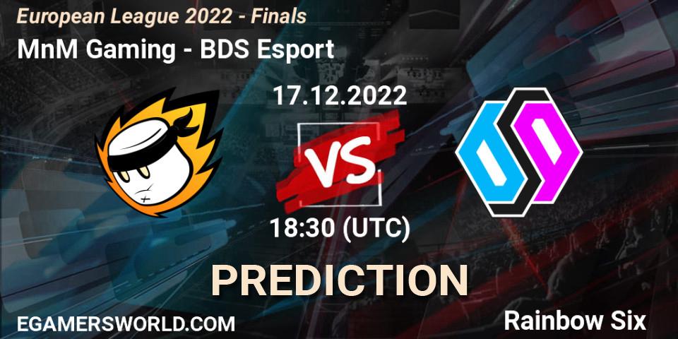 MnM Gaming vs BDS Esport: Betting TIp, Match Prediction. 17.12.2022 at 18:30. Rainbow Six, European League 2022 - Finals