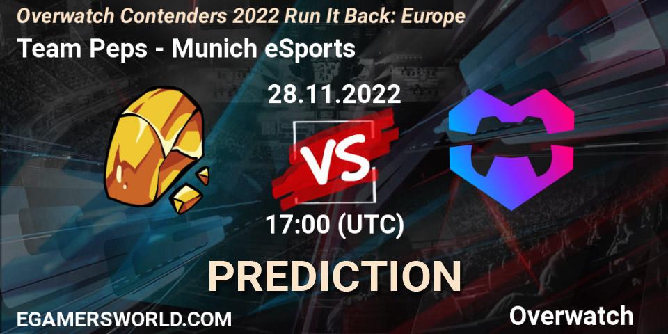 Team Peps vs Munich eSports: Betting TIp, Match Prediction. 29.11.2022 at 20:00. Overwatch, Overwatch Contenders 2022 Run It Back: Europe
