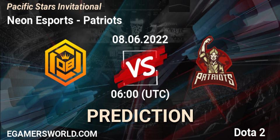 Neon Esports vs Patriots: Betting TIp, Match Prediction. 08.06.2022 at 10:57. Dota 2, Pacific Stars Invitational