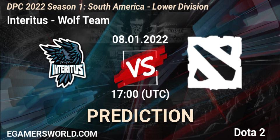 Interitus vs Wolf Team: Betting TIp, Match Prediction. 08.01.2022 at 17:03. Dota 2, DPC 2022 Season 1: South America - Lower Division