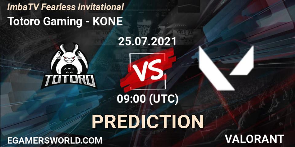 Totoro Gaming vs KONE: Betting TIp, Match Prediction. 25.07.2021 at 09:00. VALORANT, ImbaTV Fearless Invitational