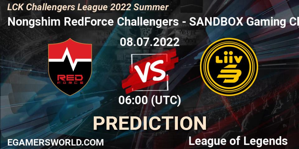 Nongshim RedForce Challengers vs SANDBOX Gaming Challengers: Betting TIp, Match Prediction. 08.07.2022 at 06:00. LoL, LCK Challengers League 2022 Summer