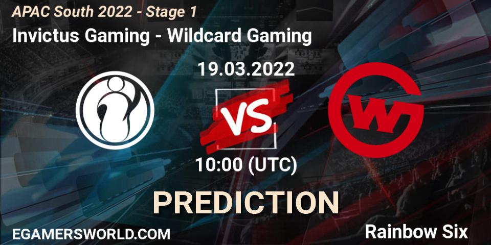 Invictus Gaming vs Wildcard Gaming: Betting TIp, Match Prediction. 19.03.2022 at 09:40. Rainbow Six, APAC South 2022 - Stage 1