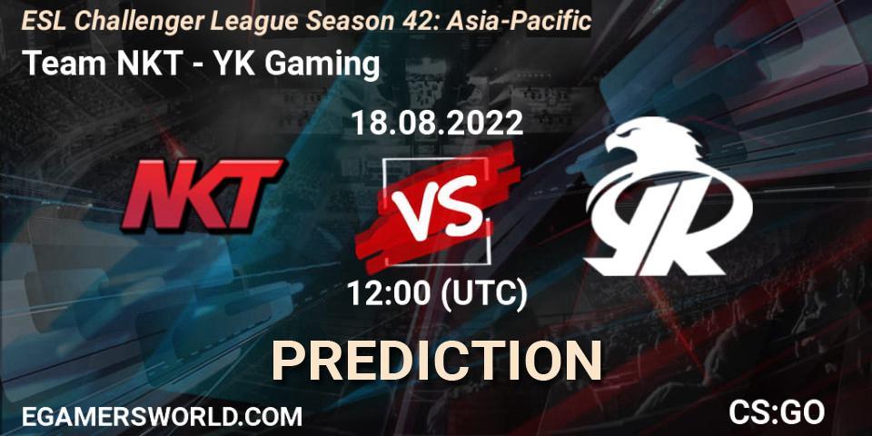 Team NKT vs YK Gaming: Betting TIp, Match Prediction. 18.08.2022 at 12:00. Counter-Strike (CS2), ESL Challenger League Season 42: Asia-Pacific