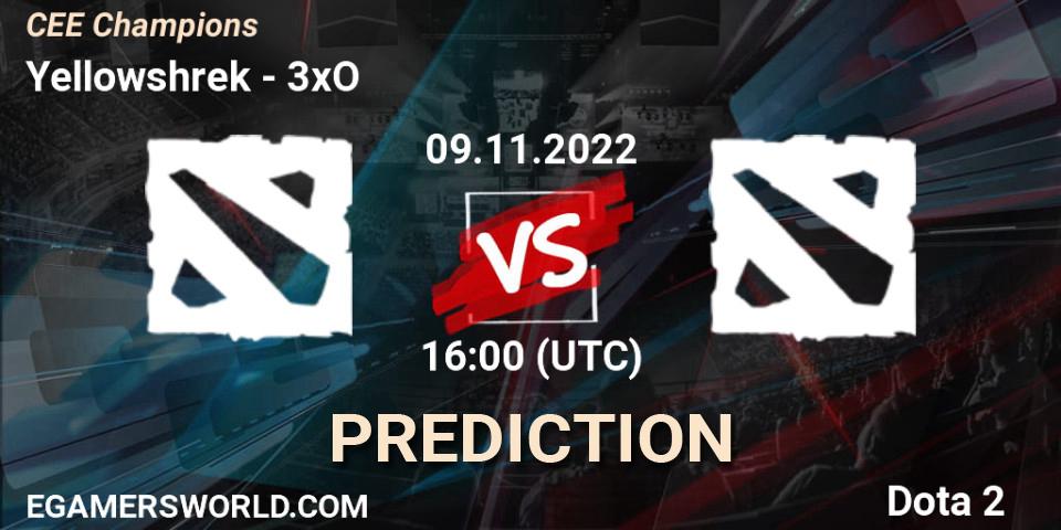 Yellowshrek vs 3xO: Betting TIp, Match Prediction. 09.11.2022 at 16:15. Dota 2, CEE Champions