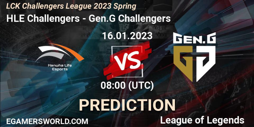 HLE Challengers vs Gen.G Challengers: Betting TIp, Match Prediction. 16.01.2023 at 08:00. LoL, LCK Challengers League 2023 Spring