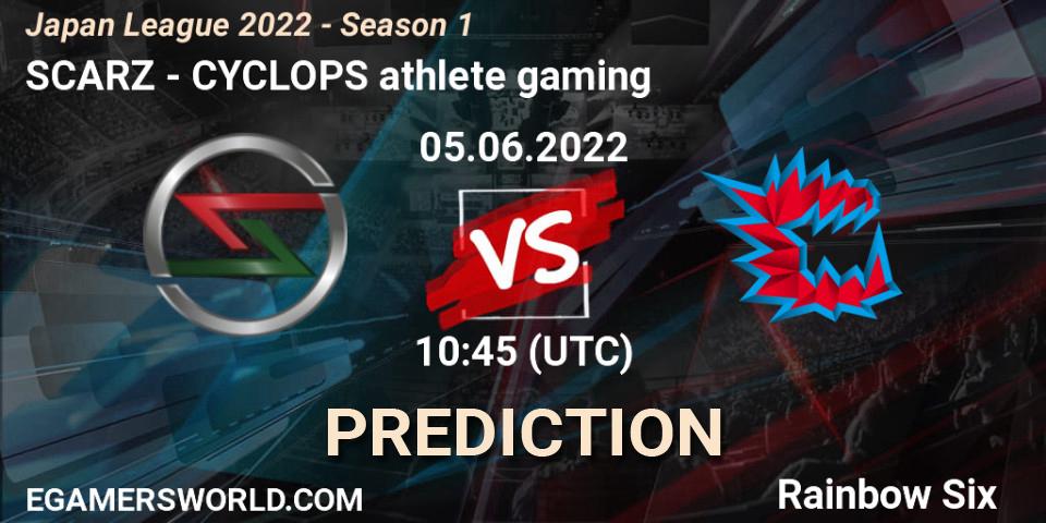 SCARZ vs CYCLOPS athlete gaming: Betting TIp, Match Prediction. 05.06.2022 at 10:45. Rainbow Six, Japan League 2022 - Season 1