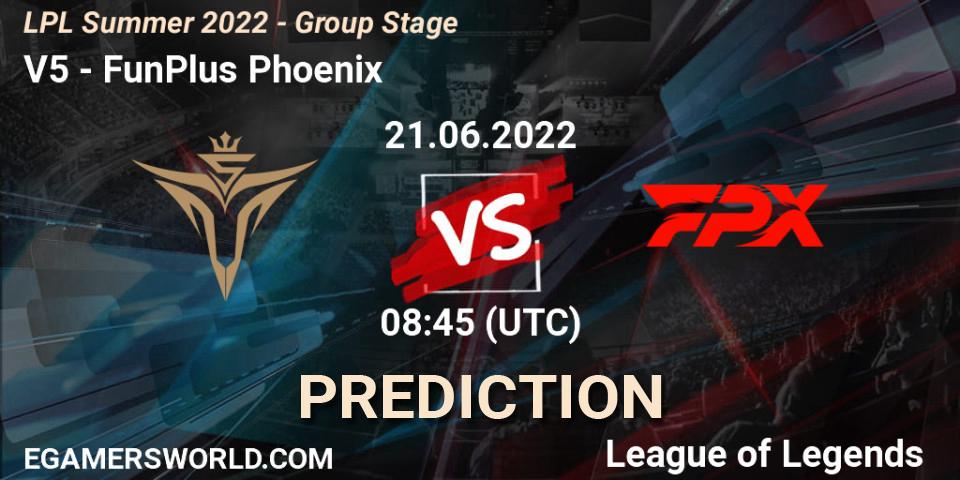 Victory Five vs FunPlus Phoenix: Betting TIp, Match Prediction. 21.06.22. LoL, LPL Summer 2022 - Group Stage