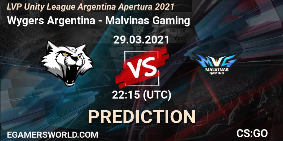 Wygers Argentina vs Malvinas Gaming: Betting TIp, Match Prediction. 29.03.2021 at 22:15. Counter-Strike (CS2), LVP Unity League Argentina Apertura 2021