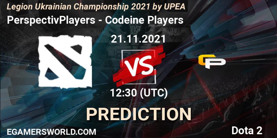 PerspectivPlayers vs Codeine Players: Betting TIp, Match Prediction. 21.11.2021 at 11:40. Dota 2, Legion Ukrainian Championship 2021 by UPEA