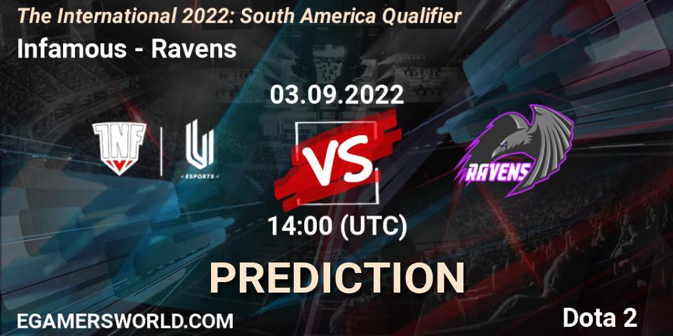 Infamous vs Ravens: Betting TIp, Match Prediction. 03.09.2022 at 14:46. Dota 2, The International 2022: South America Qualifier