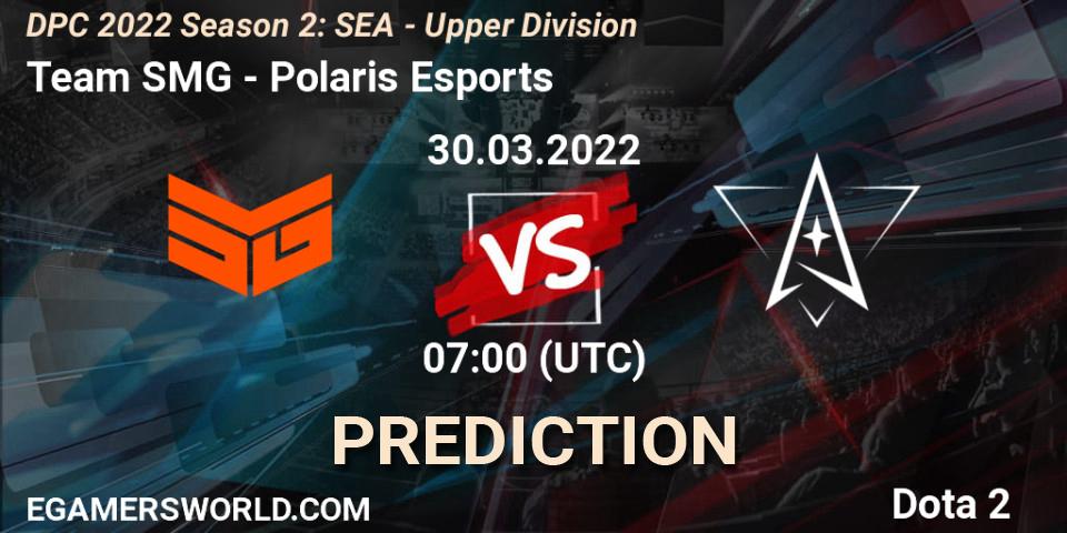 Team SMG vs Polaris Esports: Betting TIp, Match Prediction. 30.03.2022 at 07:25. Dota 2, DPC 2021/2022 Tour 2 (Season 2): SEA Division I (Upper)