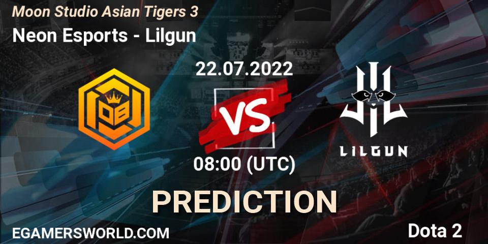 Neon Esports vs Lilgun: Betting TIp, Match Prediction. 22.07.2022 at 08:30. Dota 2, Moon Studio Asian Tigers 3