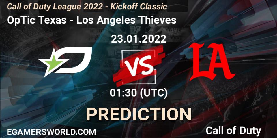 OpTic Texas vs Los Angeles Thieves: Betting TIp, Match Prediction. 23.01.2022 at 01:30. Call of Duty, Call of Duty League 2022 - Kickoff Classic