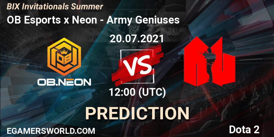 OB Esports x Neon vs Army Geniuses: Betting TIp, Match Prediction. 20.07.2021 at 12:27. Dota 2, BIX Invitationals Summer