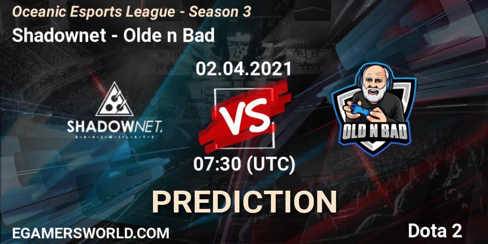 Shadownet vs Olde n Bad: Betting TIp, Match Prediction. 02.04.2021 at 07:30. Dota 2, Oceanic Esports League - Season 3
