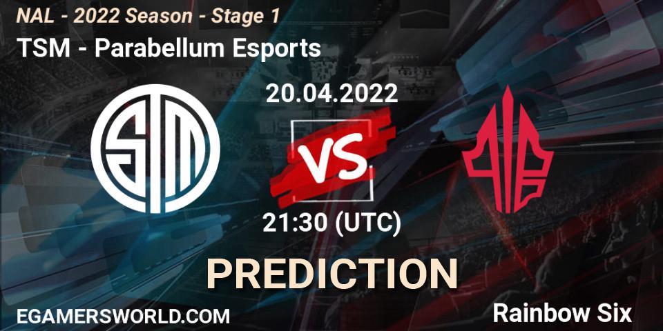 TSM vs Parabellum Esports: Betting TIp, Match Prediction. 20.04.2022 at 21:30. Rainbow Six, NAL - Season 2022 - Stage 1