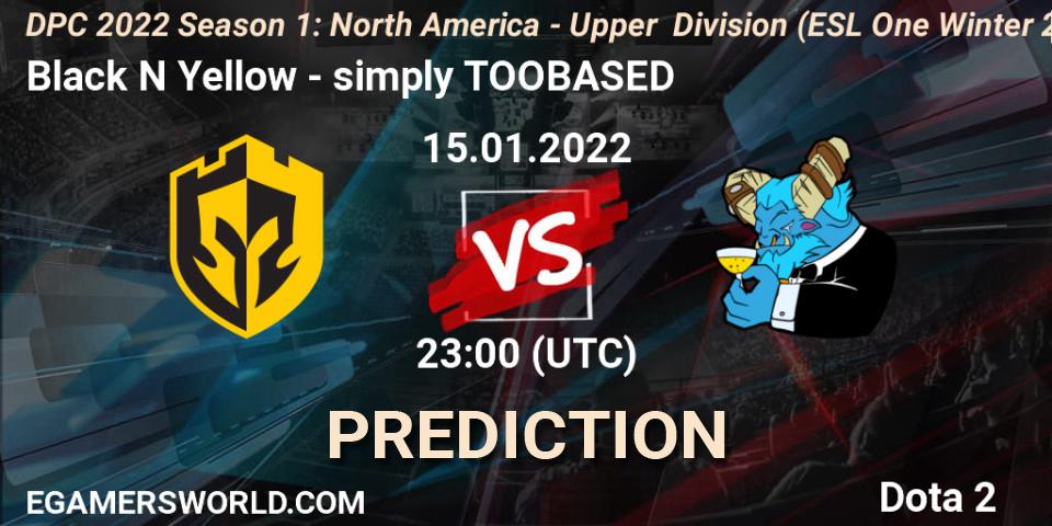 Black N Yellow vs simply TOOBASED: Betting TIp, Match Prediction. 15.01.22. Dota 2, DPC 2022 Season 1: North America - Upper Division (ESL One Winter 2021)