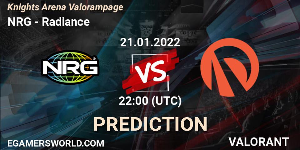 NRG vs Radiance: Betting TIp, Match Prediction. 21.01.2022 at 22:00. VALORANT, Knights Arena Valorampage