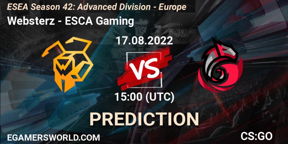 Websterz vs ESCA Gaming: Betting TIp, Match Prediction. 17.08.22. CS2 (CS:GO), ESEA Season 42: Advanced Division - Europe