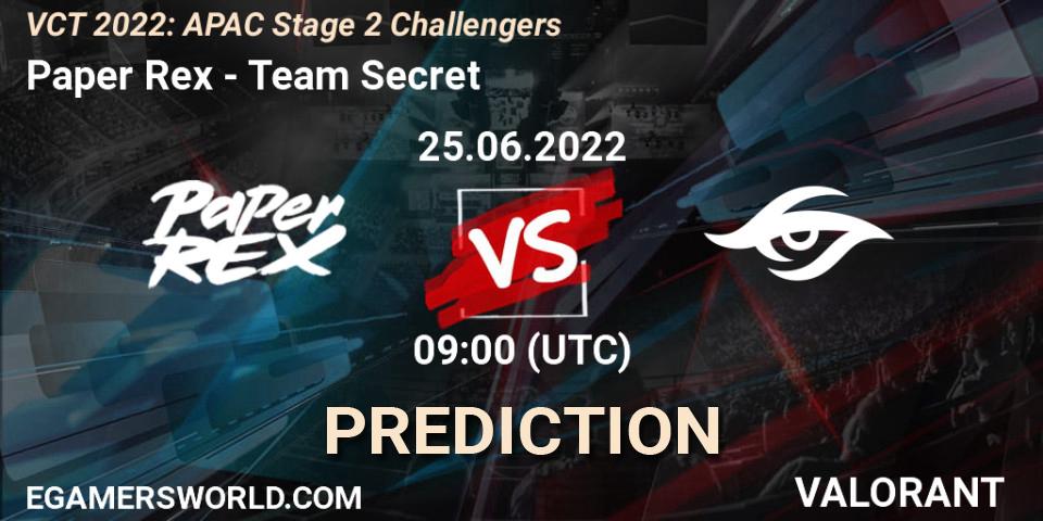 Paper Rex vs Team Secret: Betting TIp, Match Prediction. 25.06.22. VALORANT, VCT 2022: APAC Stage 2 Challengers