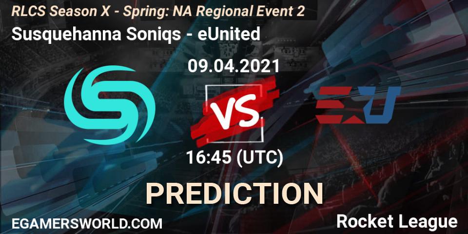 Susquehanna Soniqs vs eUnited: Betting TIp, Match Prediction. 09.04.2021 at 16:45. Rocket League, RLCS Season X - Spring: NA Regional Event 2