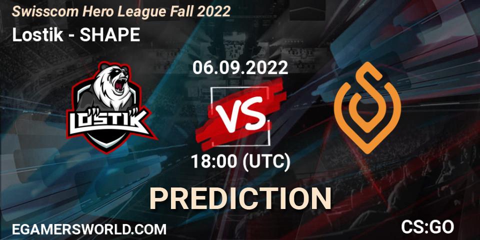 Lostik vs SHAPE: Betting TIp, Match Prediction. 06.09.2022 at 18:00. Counter-Strike (CS2), Swisscom Hero League Fall 2022