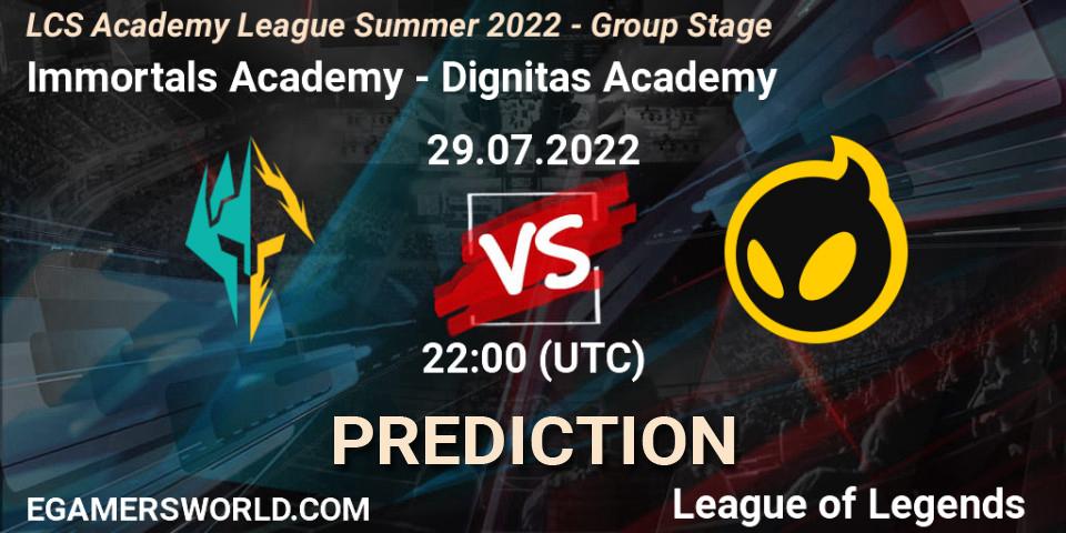 Immortals Academy vs Dignitas Academy: Betting TIp, Match Prediction. 29.07.22. LoL, LCS Academy League Summer 2022 - Group Stage