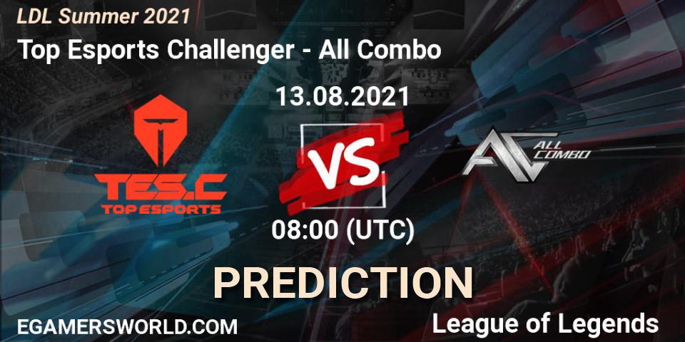 Top Esports Challenger vs All Combo: Betting TIp, Match Prediction. 13.08.21. LoL, LDL Summer 2021