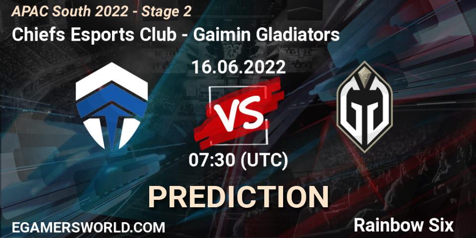 Chiefs Esports Club vs Gaimin Gladiators: Betting TIp, Match Prediction. 16.06.2022 at 07:30. Rainbow Six, APAC South 2022 - Stage 2