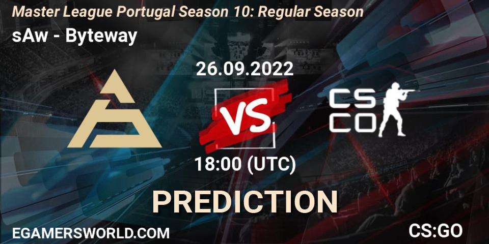 sAw vs Byteway: Betting TIp, Match Prediction. 26.09.2022 at 18:00. Counter-Strike (CS2), Master League Portugal Season 10: Regular Season