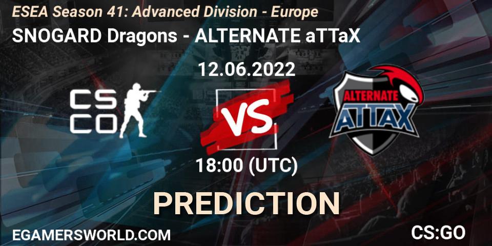 SNOGARD Dragons vs ALTERNATE aTTaX: Betting TIp, Match Prediction. 12.06.2022 at 18:00. Counter-Strike (CS2), ESEA Season 41: Advanced Division - Europe