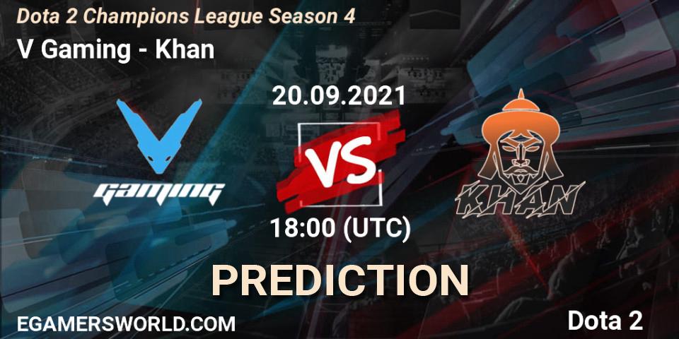 V Gaming vs Khan: Betting TIp, Match Prediction. 20.09.2021 at 18:07. Dota 2, Dota 2 Champions League Season 4