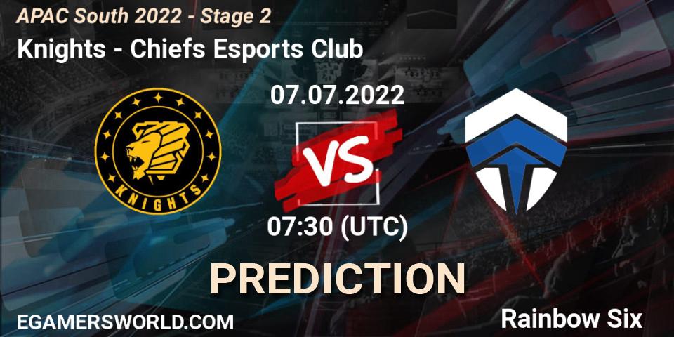 Knights vs Chiefs Esports Club: Betting TIp, Match Prediction. 07.07.2022 at 07:30. Rainbow Six, APAC South 2022 - Stage 2