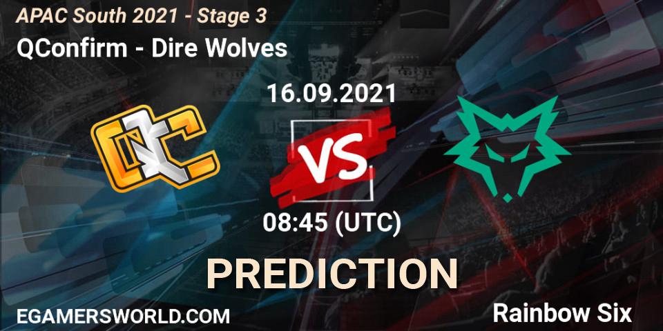 QConfirm vs Dire Wolves: Betting TIp, Match Prediction. 16.09.2021 at 09:15. Rainbow Six, APAC South 2021 - Stage 3
