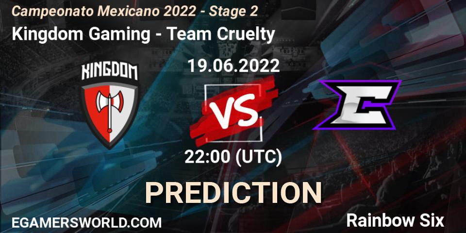 Kingdom Gaming vs Team Cruelty: Betting TIp, Match Prediction. 19.06.2022 at 23:00. Rainbow Six, Campeonato Mexicano 2022 - Stage 2
