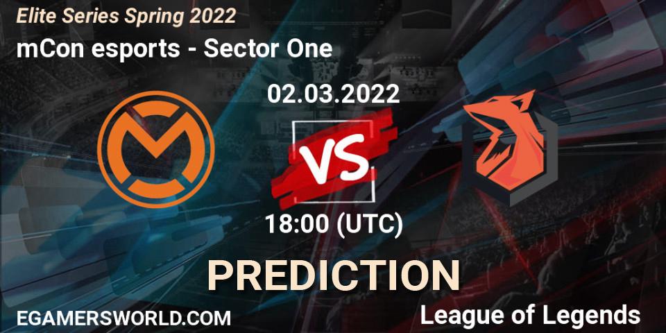 mCon esports vs Sector One: Betting TIp, Match Prediction. 02.03.2022 at 18:00. LoL, Elite Series Spring 2022