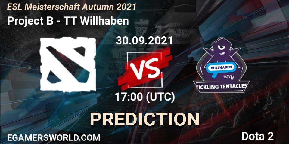 Project B vs TT Willhaben: Betting TIp, Match Prediction. 30.09.2021 at 17:02. Dota 2, ESL Meisterschaft Autumn 2021
