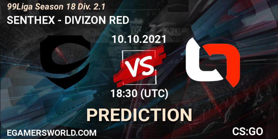 SENTHEX vs DIVIZON RED: Betting TIp, Match Prediction. 10.10.2021 at 18:30. Counter-Strike (CS2), 99Liga Season 18 Div. 2.1