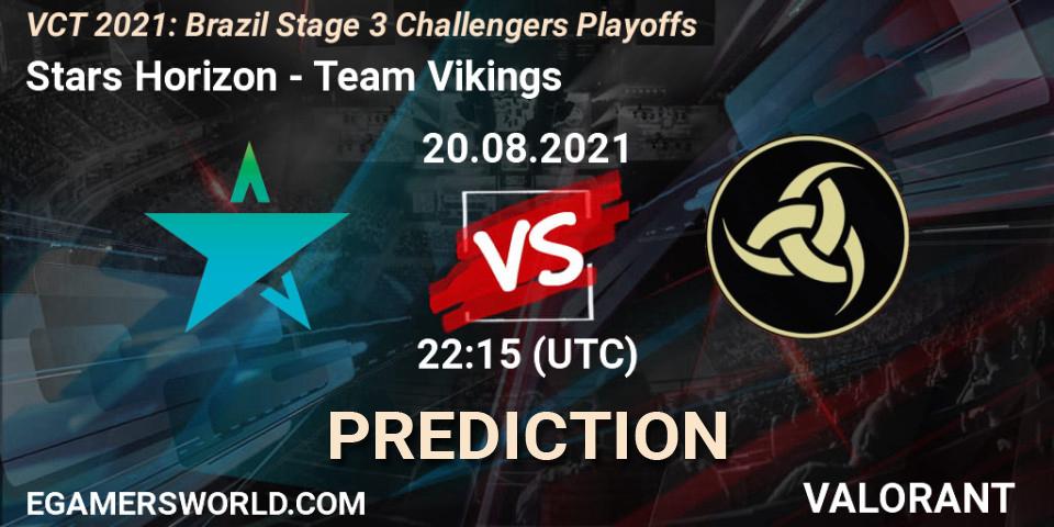 Stars Horizon vs Team Vikings: Betting TIp, Match Prediction. 20.08.2021 at 23:00. VALORANT, VCT 2021: Brazil Stage 3 Challengers Playoffs