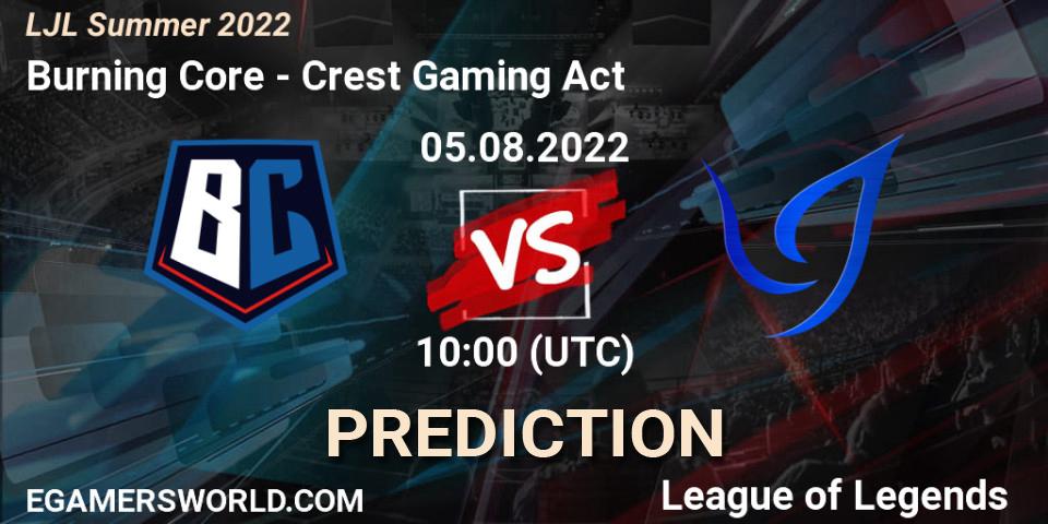 Burning Core vs Crest Gaming Act: Betting TIp, Match Prediction. 05.08.22. LoL, LJL Summer 2022