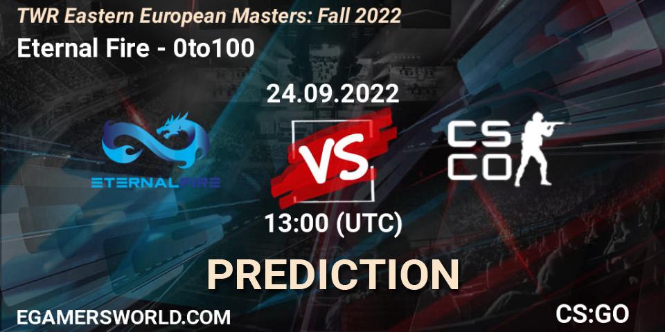 Eternal Fire vs 0to100: Betting TIp, Match Prediction. 24.09.22. CS2 (CS:GO), TWR Eastern European Masters: Fall 2022